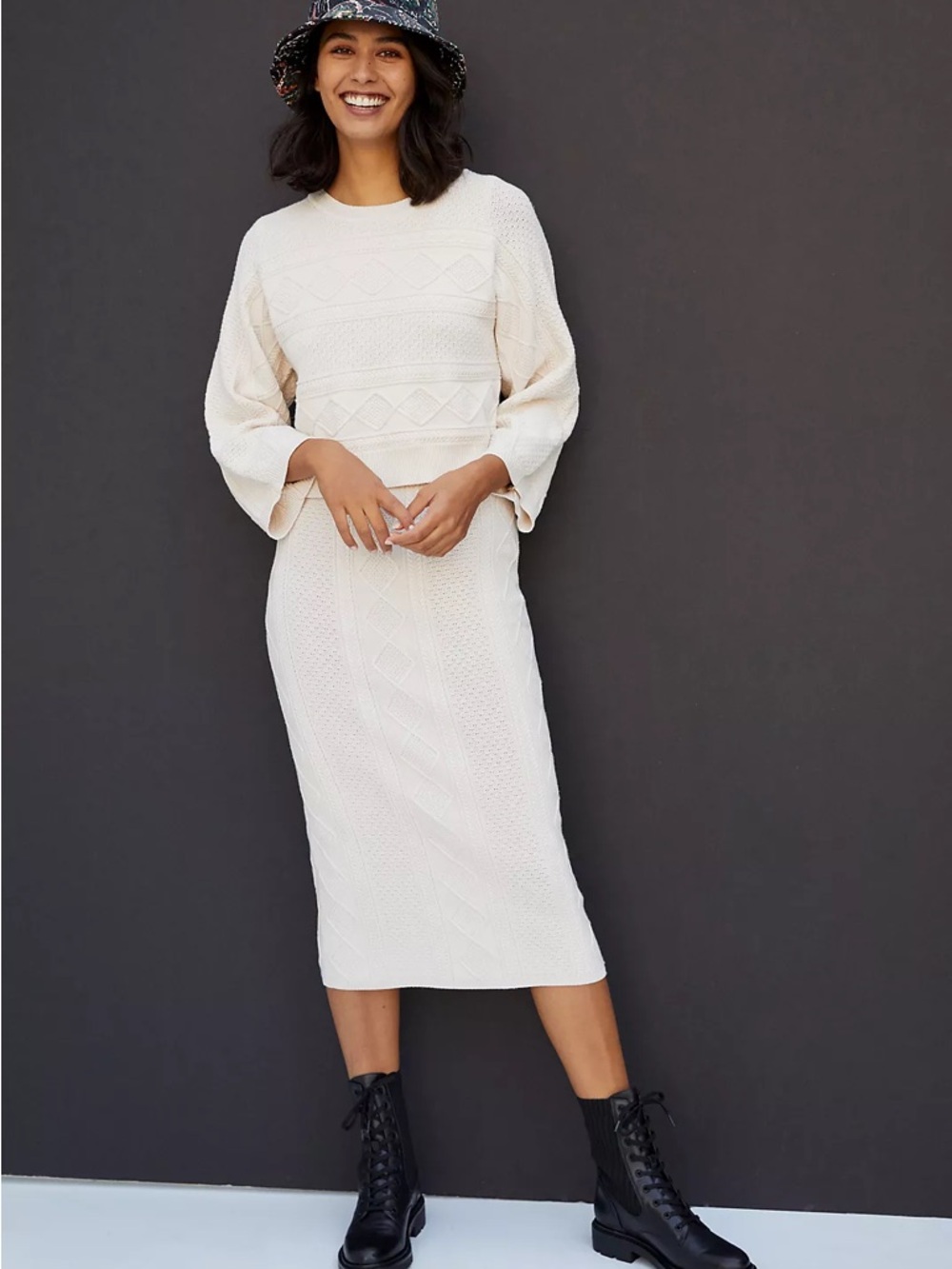 Anthropologie Current Air Hayden Knit Layered Sweater Dress Cream Midi XS